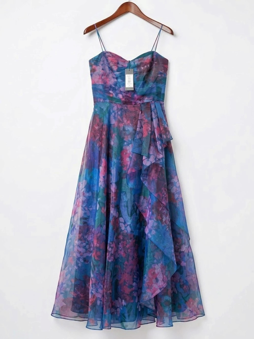 THEIA Dorian Strapless Gown Floral Maxi Dress Blue & Pink Size 12